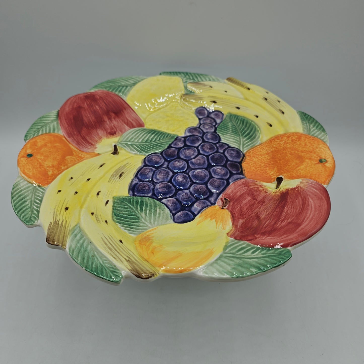 Fitz and Floyd Fruit Themed Ceramic Pedestal Cake Stand