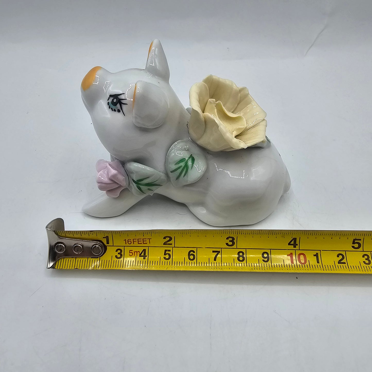 Cutest Bone China Pig Figurine with Applied Flowers