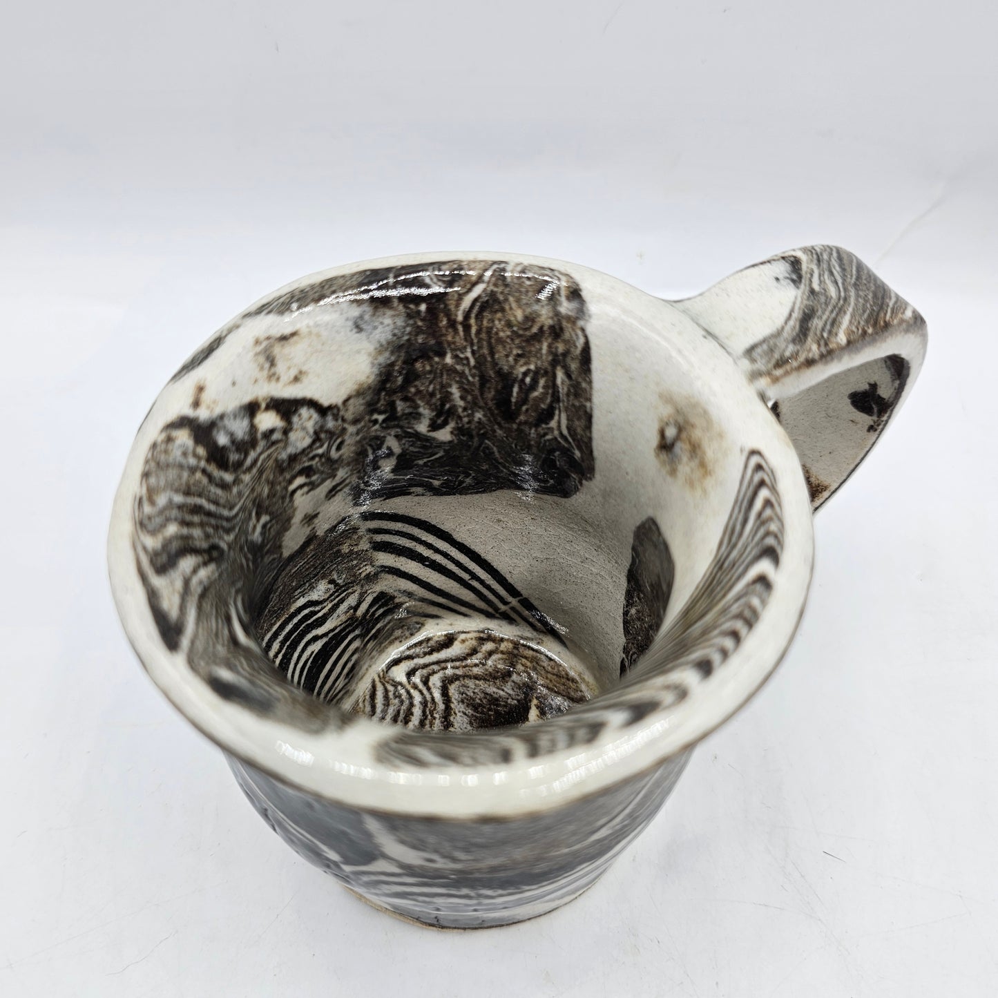 Artisan Pottery White and Brown Swirled Mug