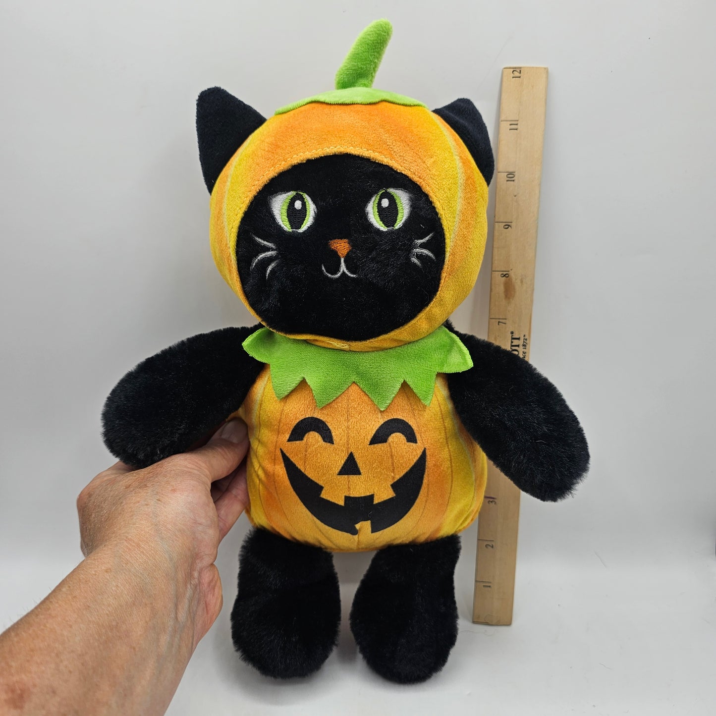 Plush Black Cat in Jack O Lantern Costume