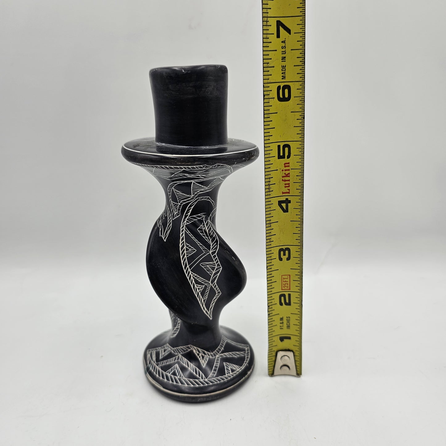 Black Etched Soapstone Taper Candlestick