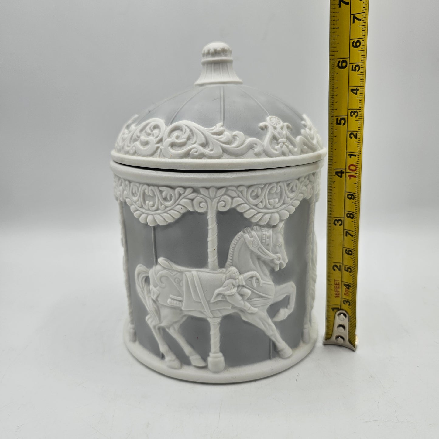 Fine Porcelain Carousel Horse Lidded Vanity Jar