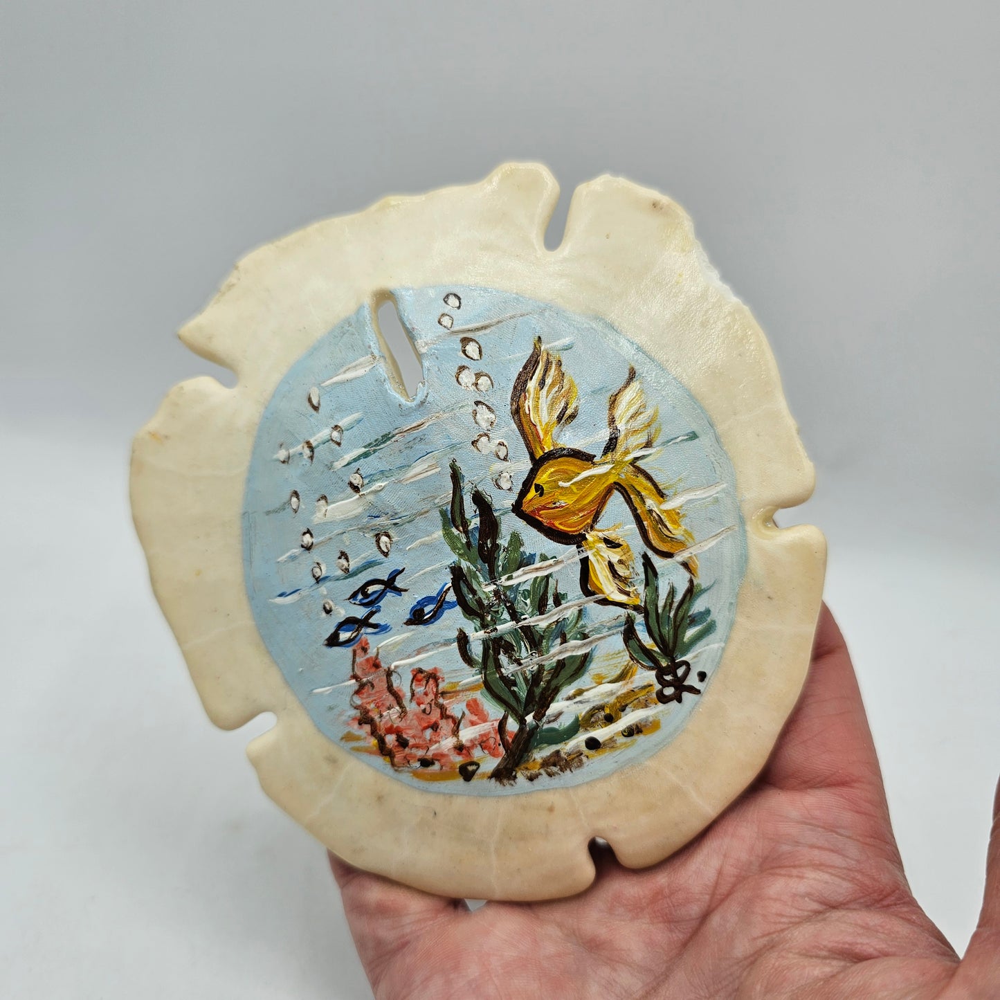 Vintage Hand Painted Ocean Fish Aquarium Scene Sand Dollar