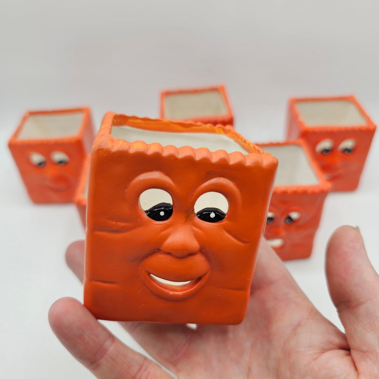 Orange Ceramic Paper Bag Jack O Lantern Tea Light Candle Holders - Set of 6