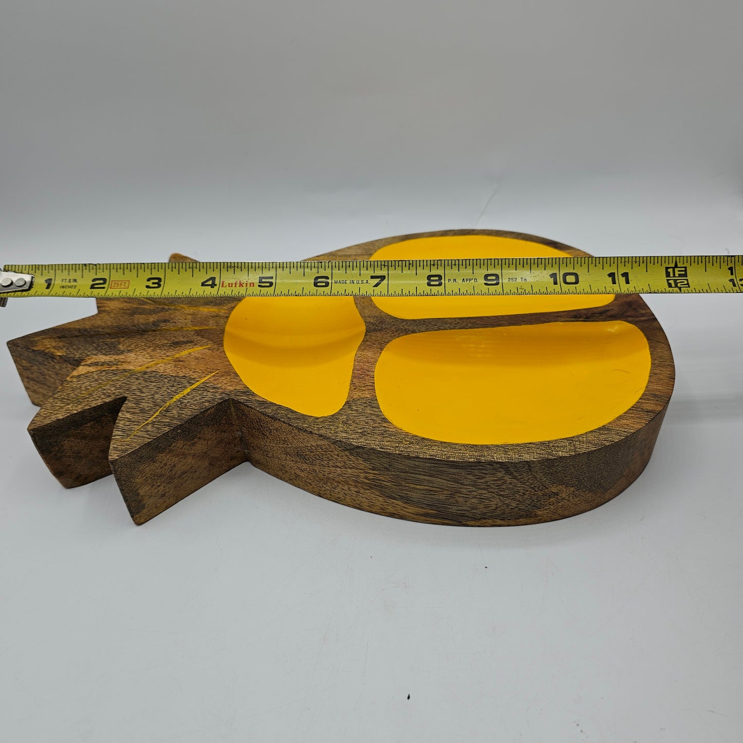 Wooden Pineapple Trinket or Candy Tray with Enameled Yellow Indents
