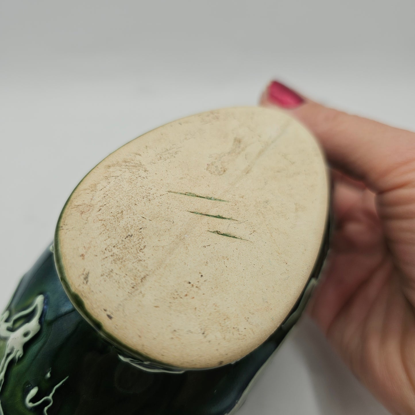 Vintage Green with White Swirl Boat Candy Dish