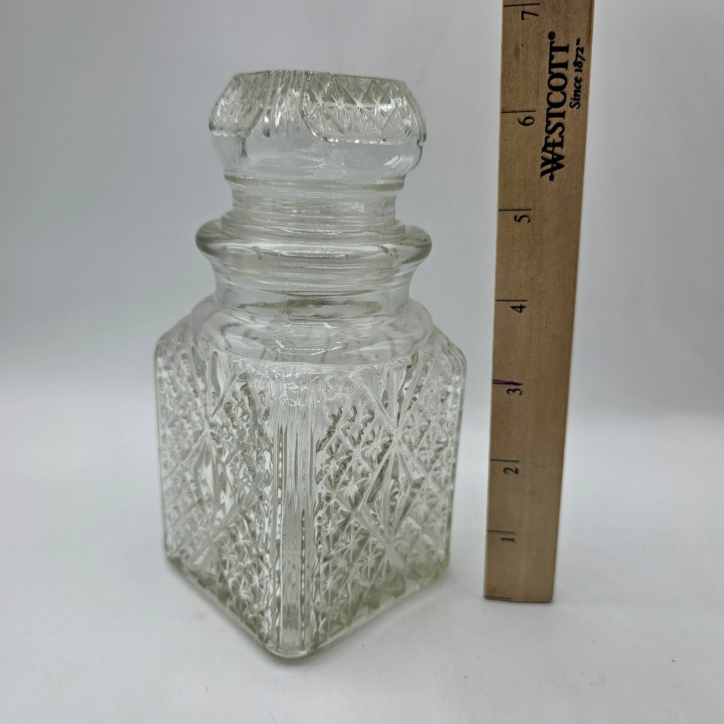 Vintage Pressed Glass Square Form Lidded Candy Jar / Canister 1970s