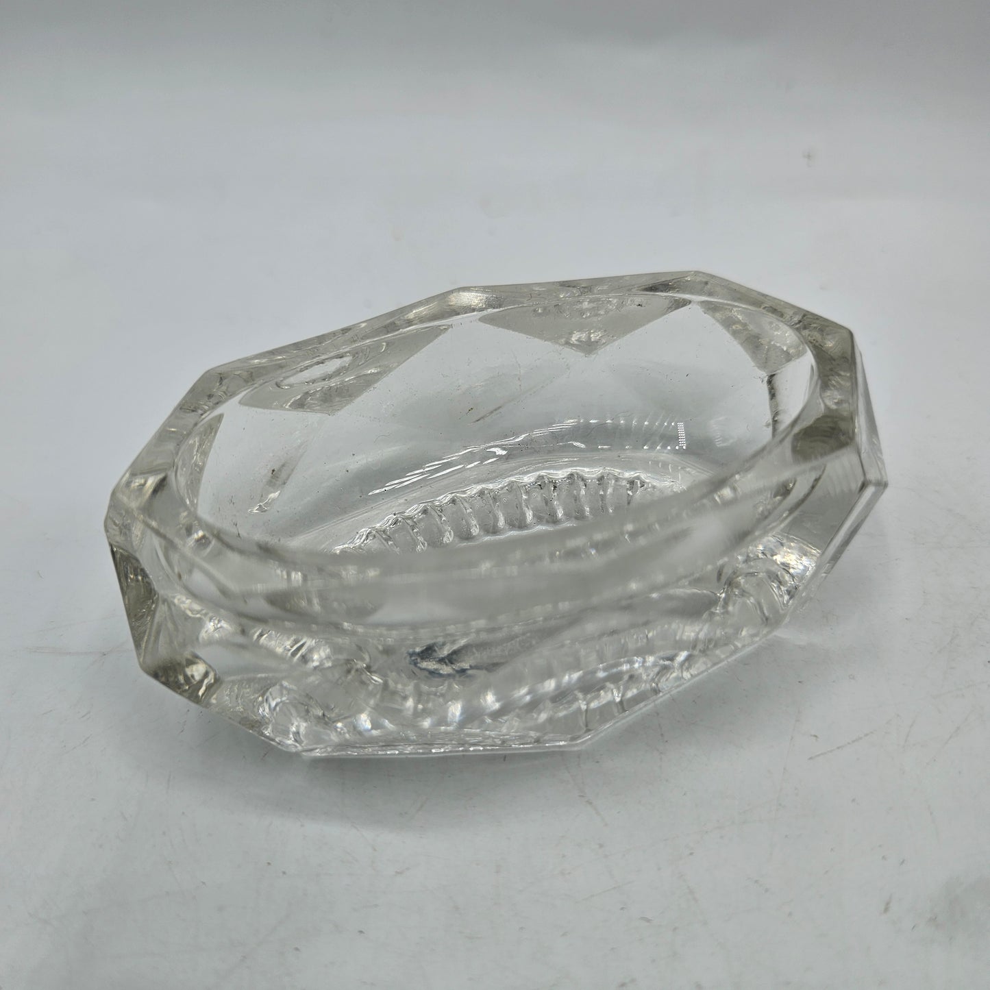 Vintage Oval Faceted Glass Master Salt Dish