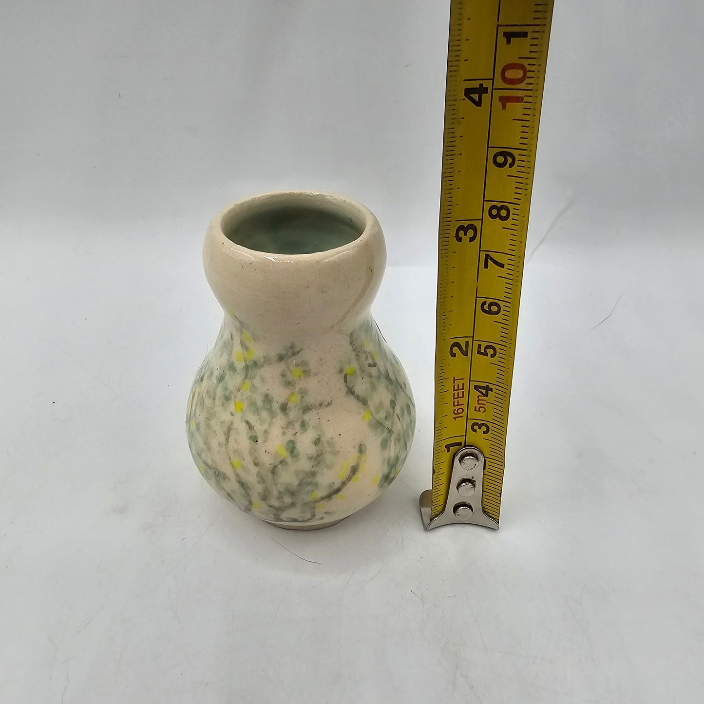Small Hand Painted Artisan Pottery Vase Glazed with Flowers