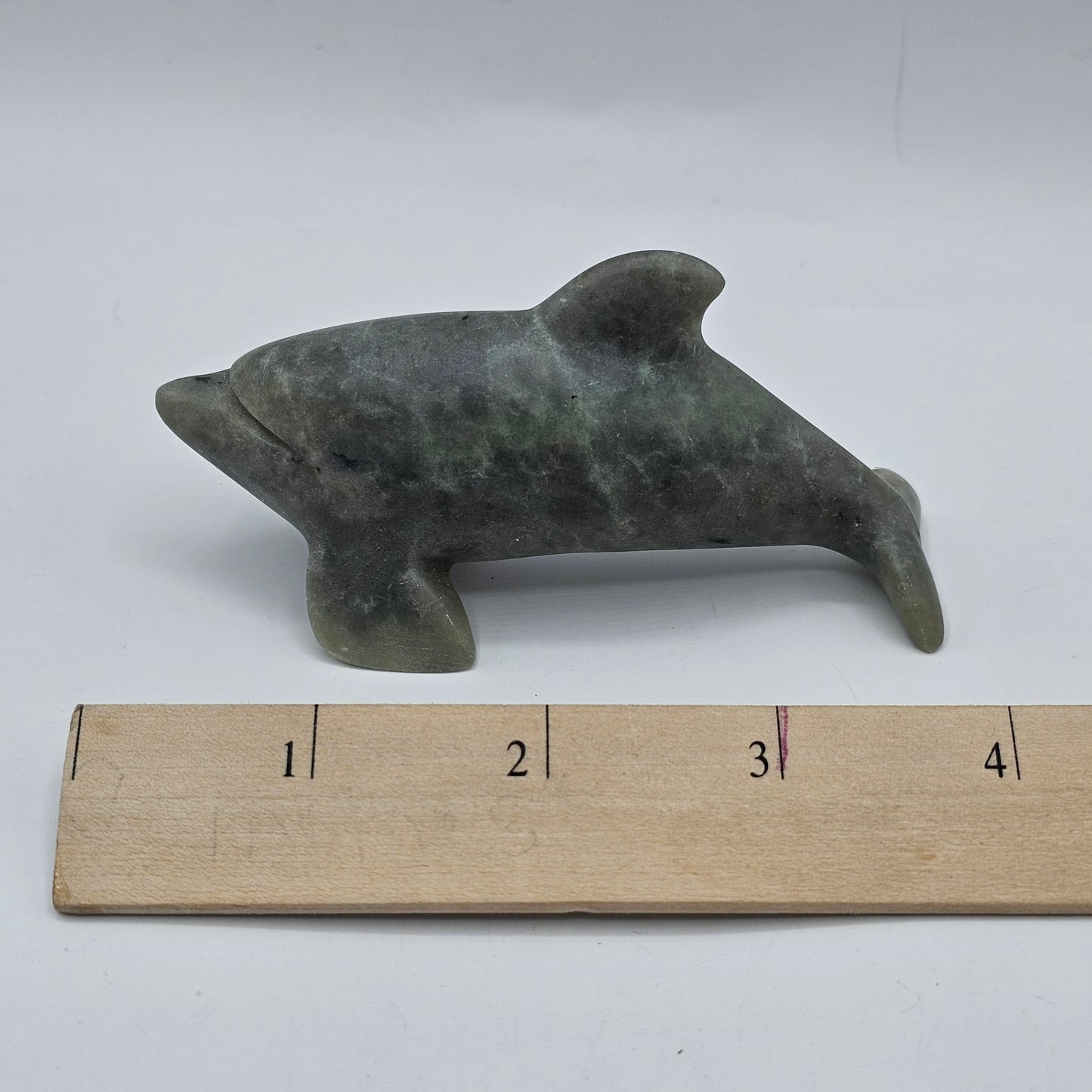 Red Sky Studios Polished Gray Stone Killer Whale Native American Fetish Figurine - Signed, 2005
