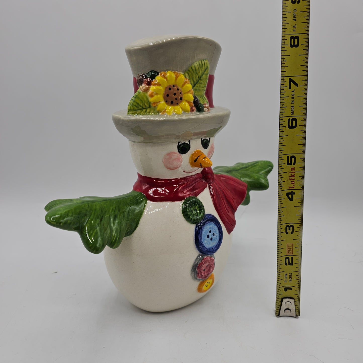 Hand Painted Ceramic Duncan Ent 1985 Mold Snowman Figurine with Buttons