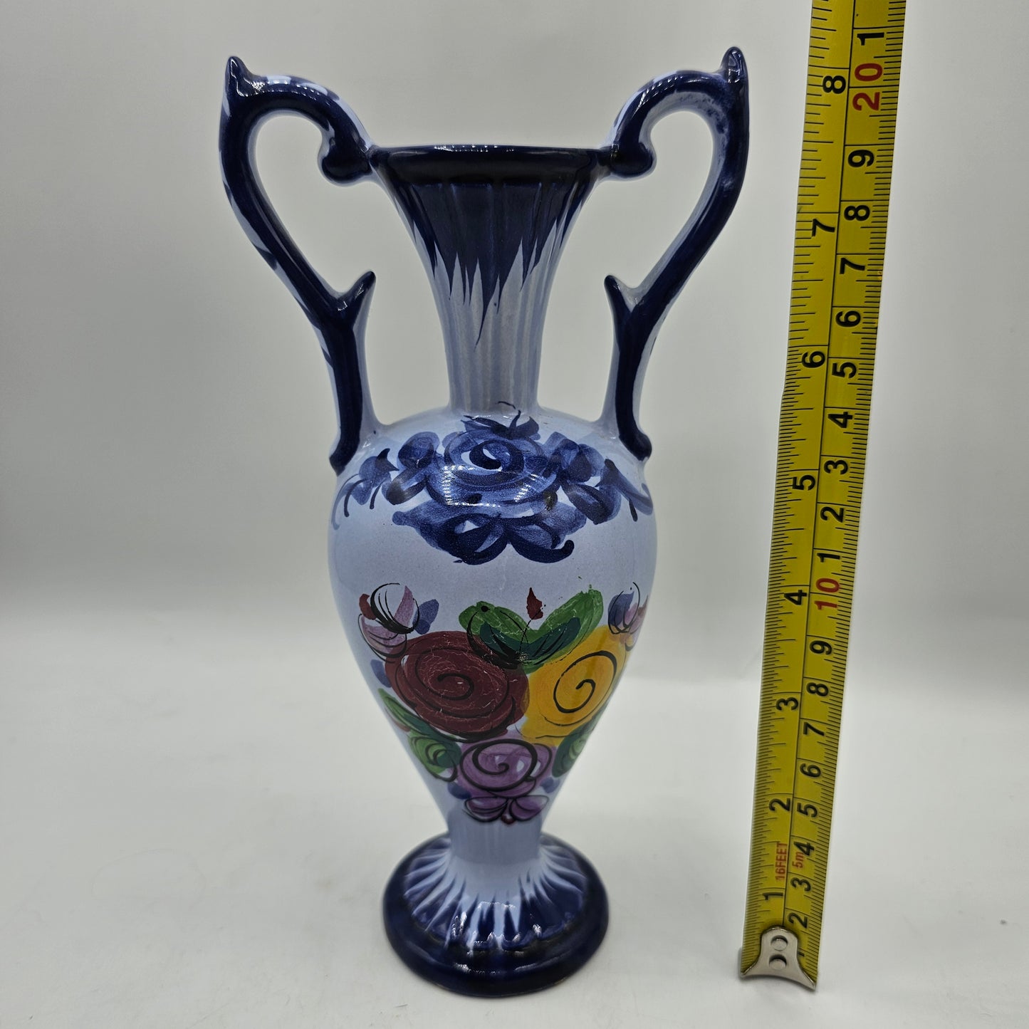 Blue Hand Painted Urn Style Vase - Made in Portugal