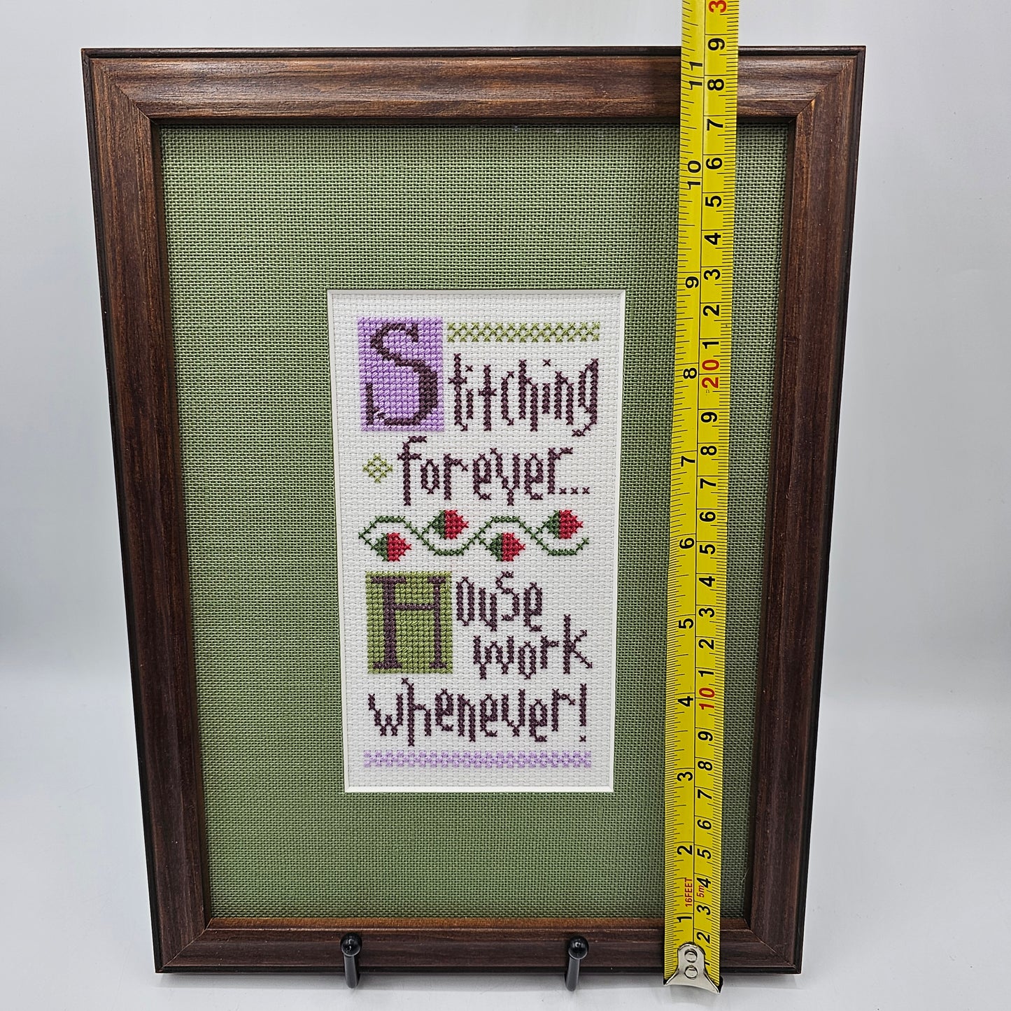 "Stitching Forever... Housework Whenever" Matted and Framed Cross Stitch