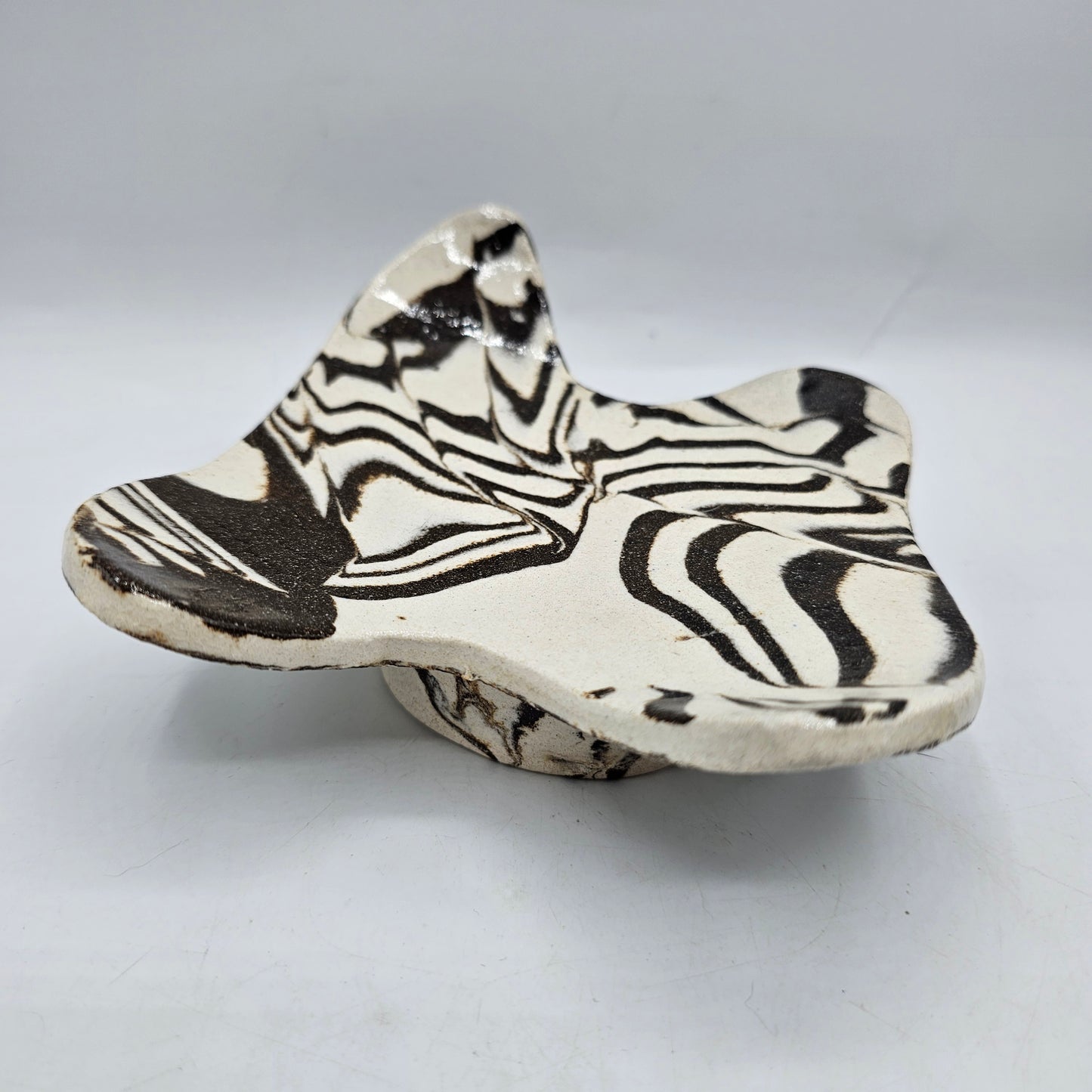 Artisan Pottery White and Brown Swirled Pedestal Soap Dish