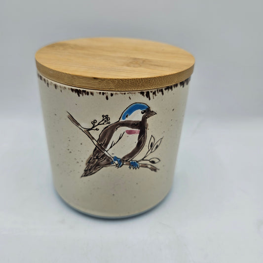 Spring Bird Ceramic Canister with Bamboo Lid by Spectrum Designz