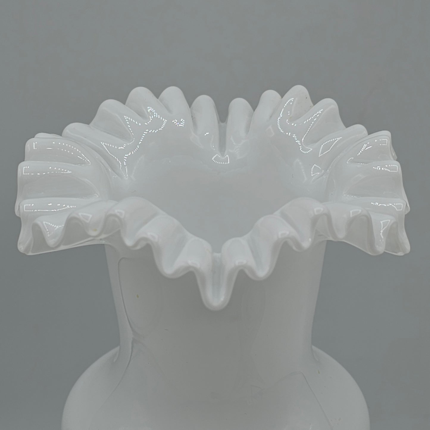 Vintage White Glass Ruffle Vase