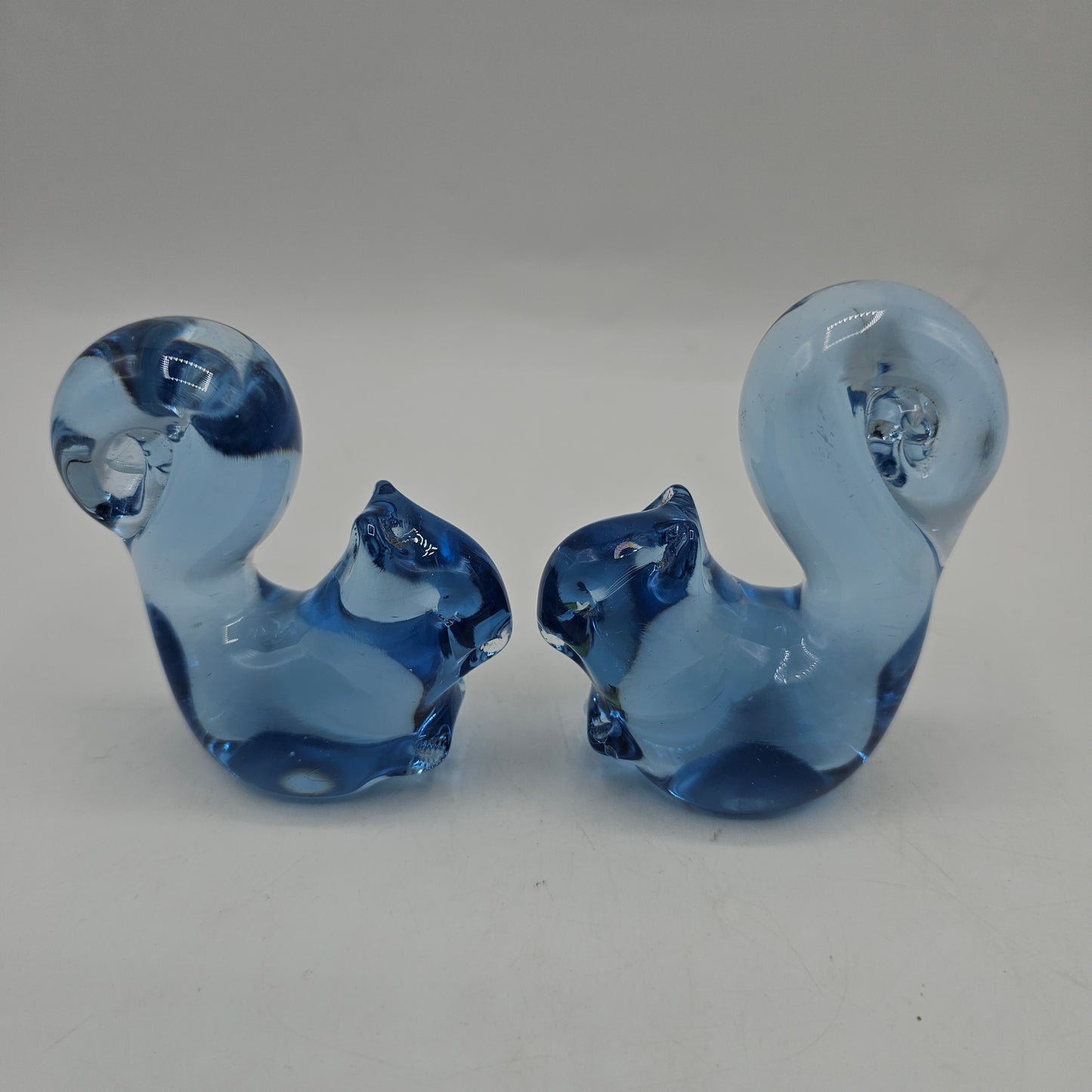 Set of 2 Vintage Sky Blue Glass Squirrel Figurines