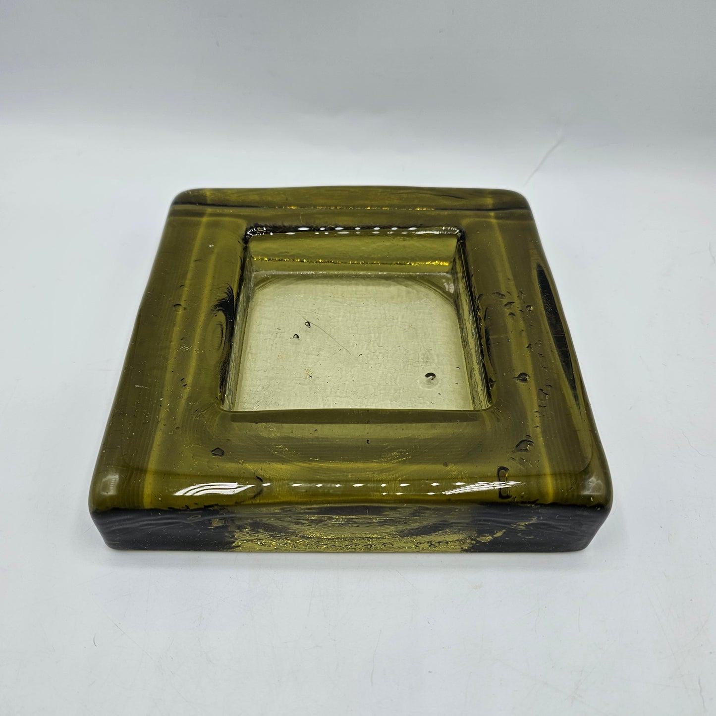 Vintage Green Glass Candle Holder - 6" square for 3" candle