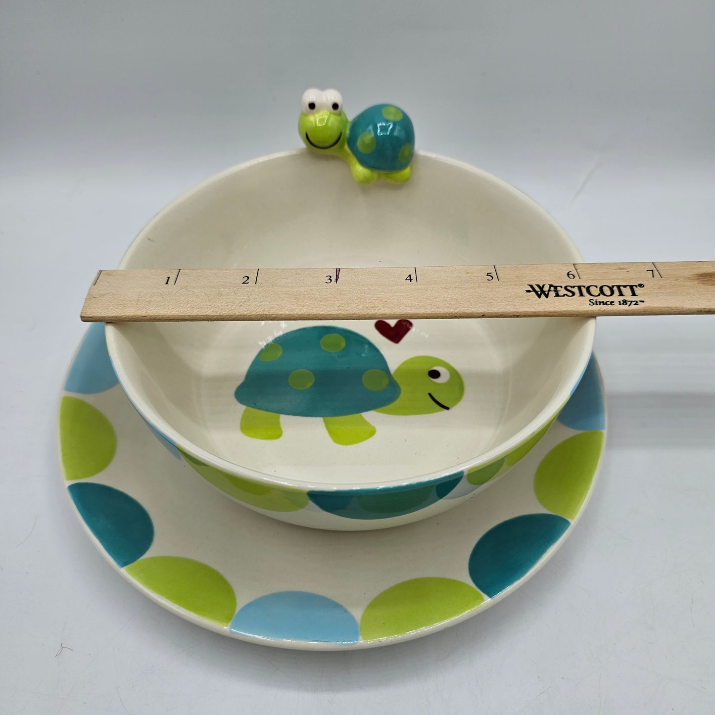 Hand Painted Turtle Bowl with Turtle Figure and Plate by Pasabahce Magazalan