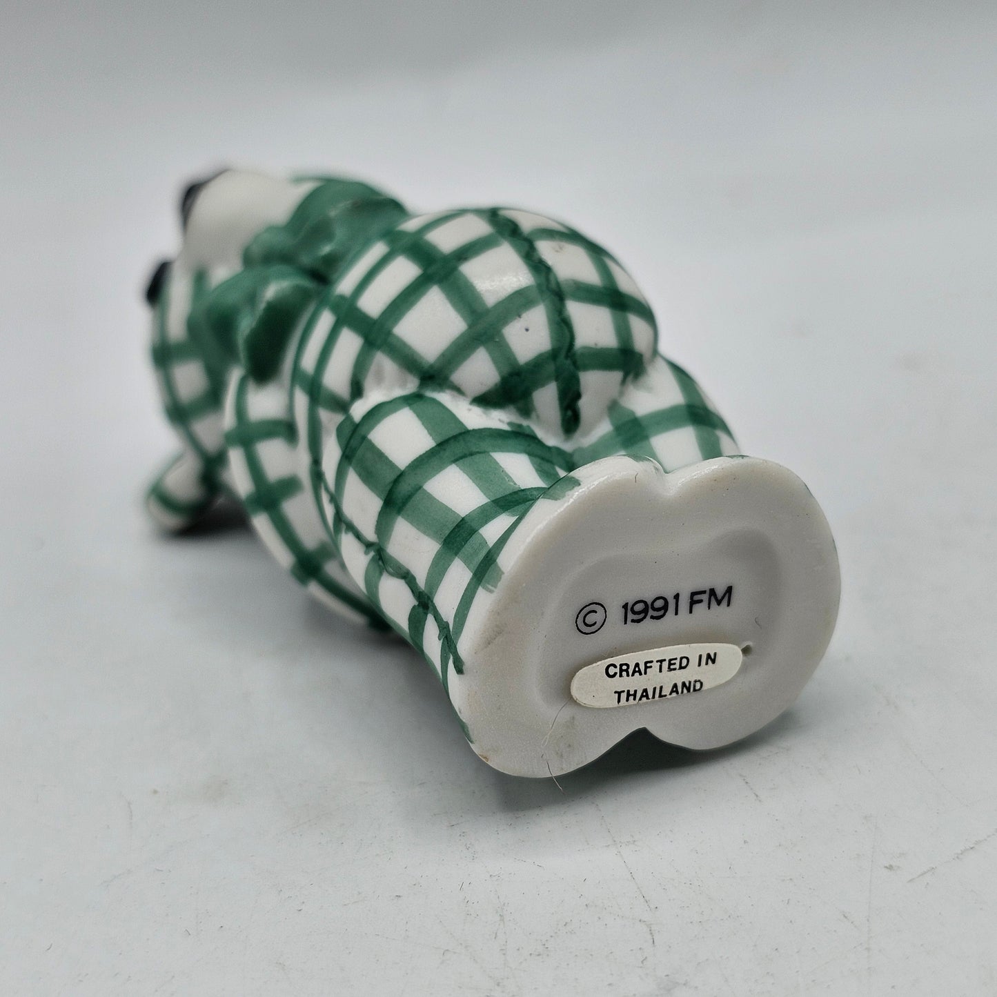 Green Gingham Porcelain Teddy Bear Figurine 1991