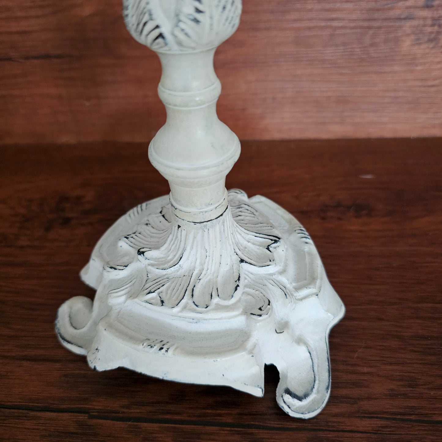 Vintage White Metal Candlestick with Glass Prisms and Etched Glass Peg Shade