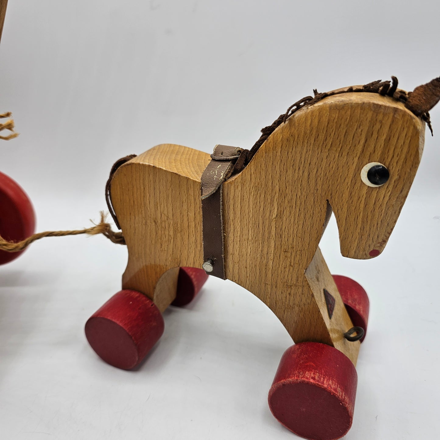 Vintage German Wooden Horse and Cart Toy