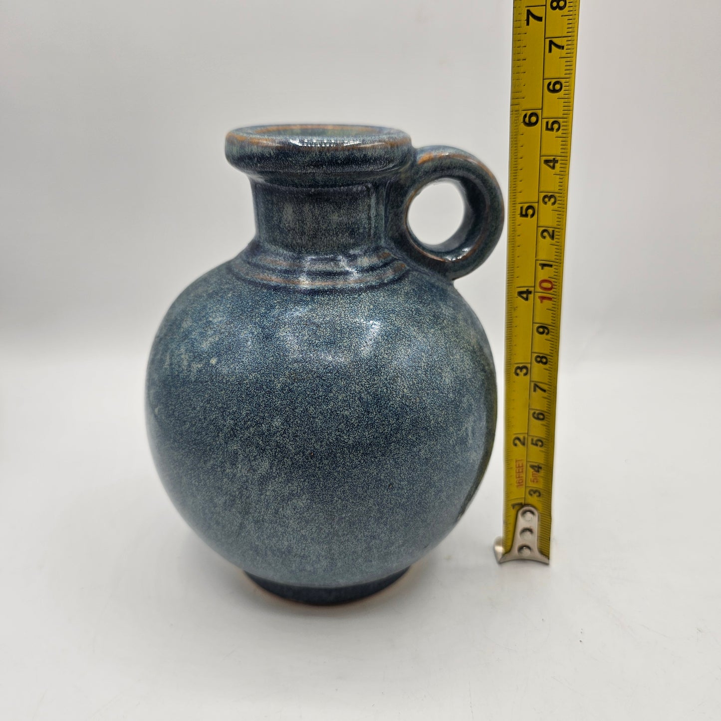 Blue Pottery Jug Shaped Vase with Fiesta Style Handle