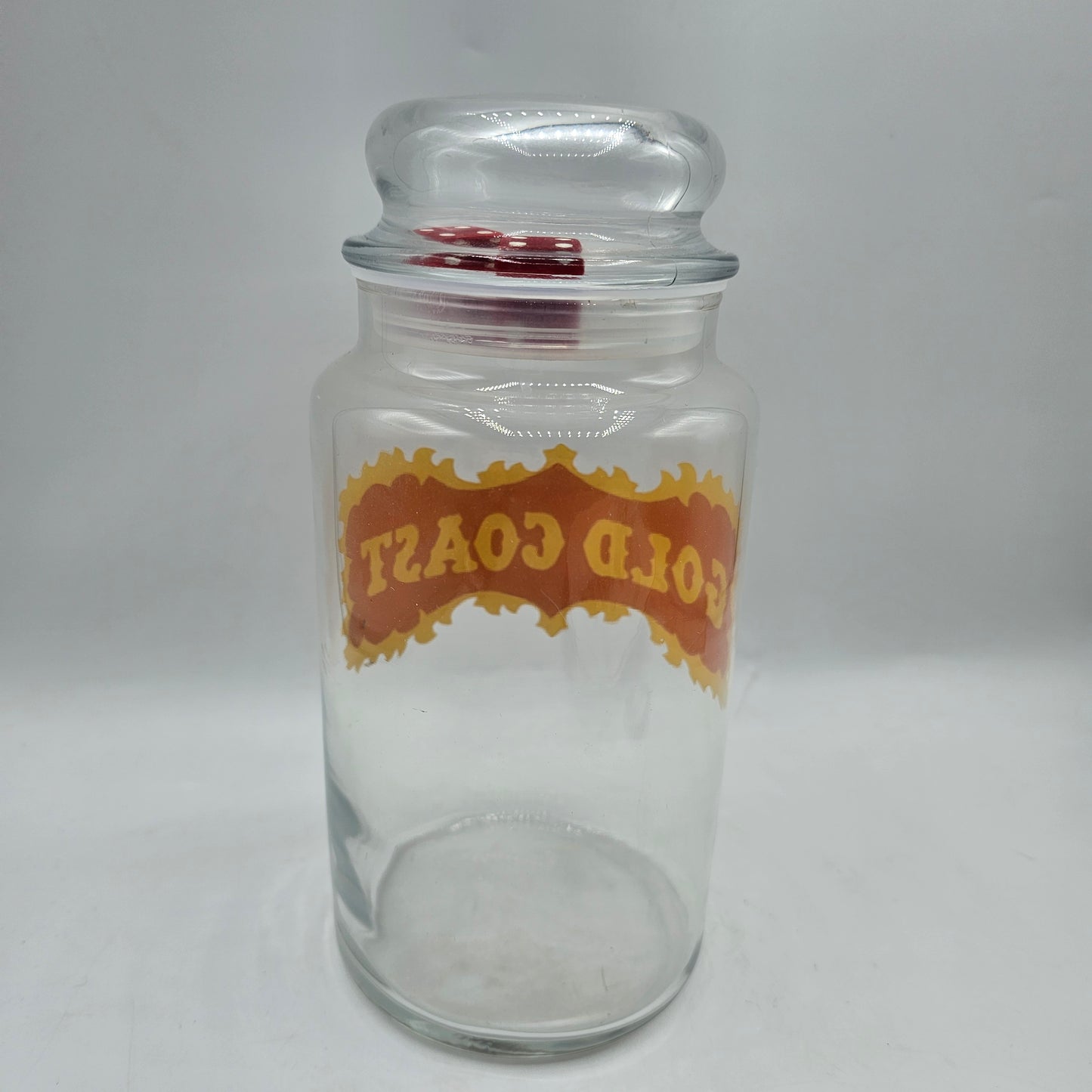 Vintage Gold Coast Casino Las Vegas Glass Lidded Jar with Dice
