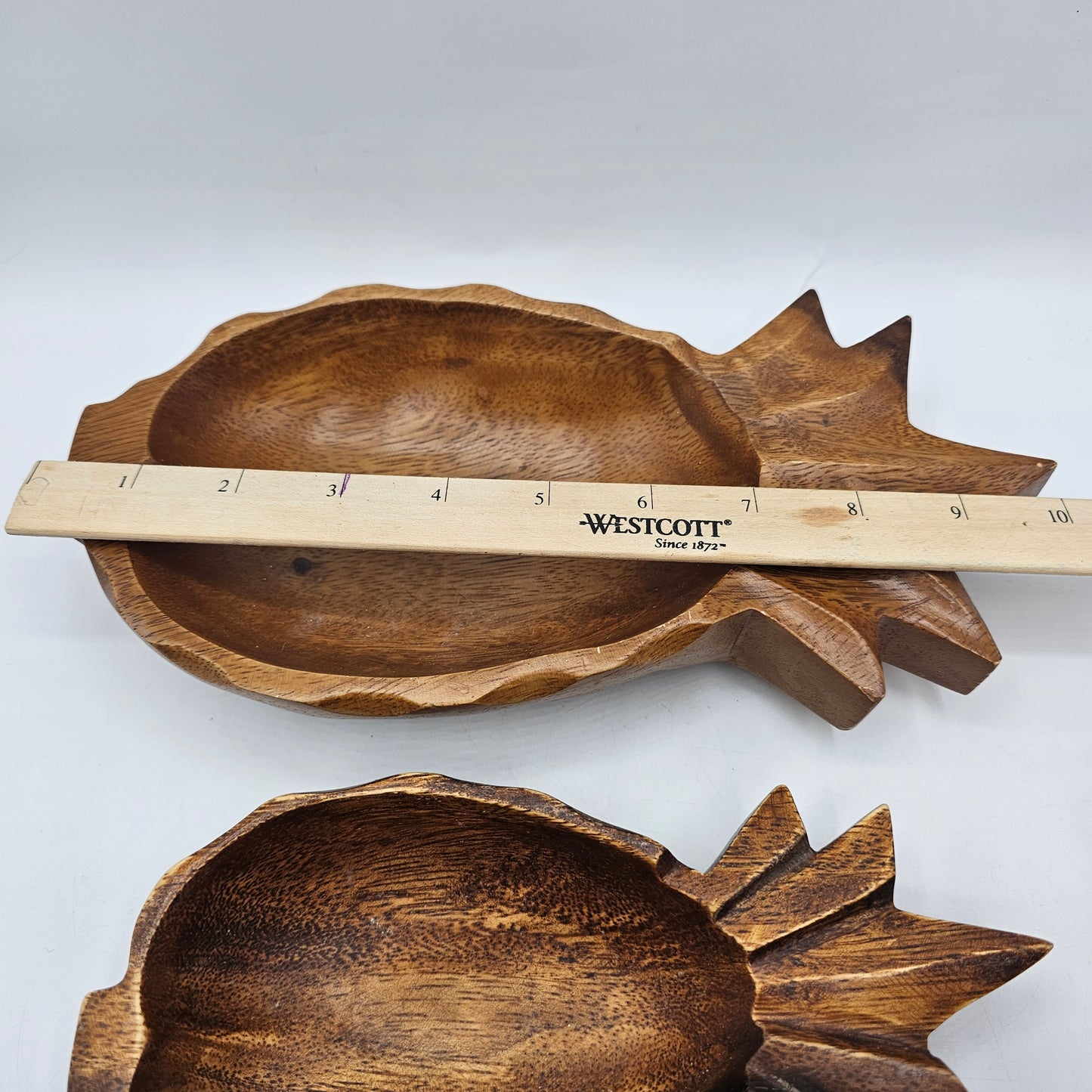 Vintage Carved Wood Nesting Pineapple Bowls - Set of 2
