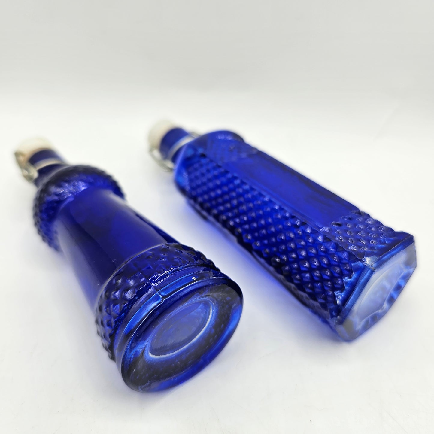 Small Cobalt Blue Flashed Glass Bottles with Wire Bail Stoppers - Set of 2