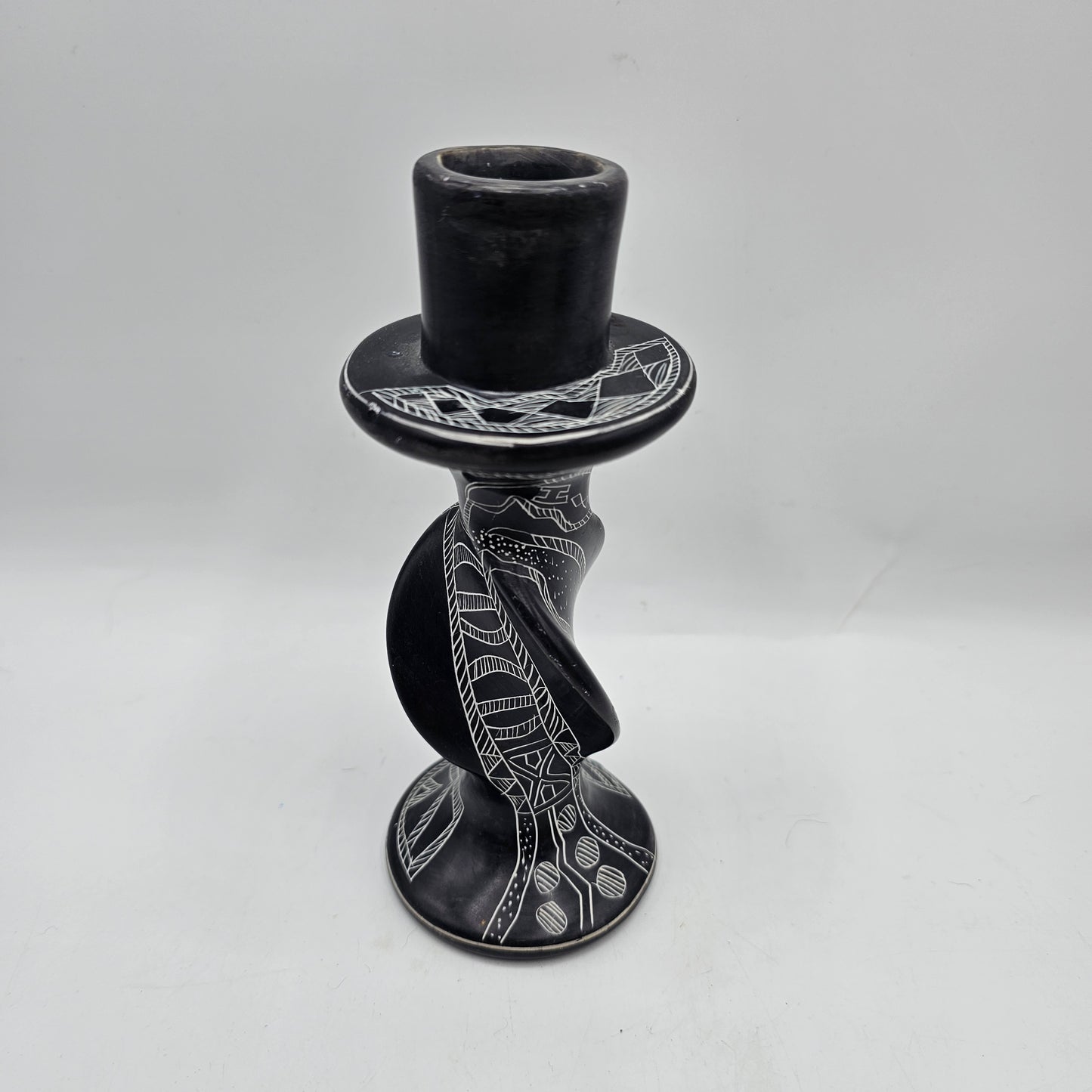 Black Etched Soapstone Taper Candlestick