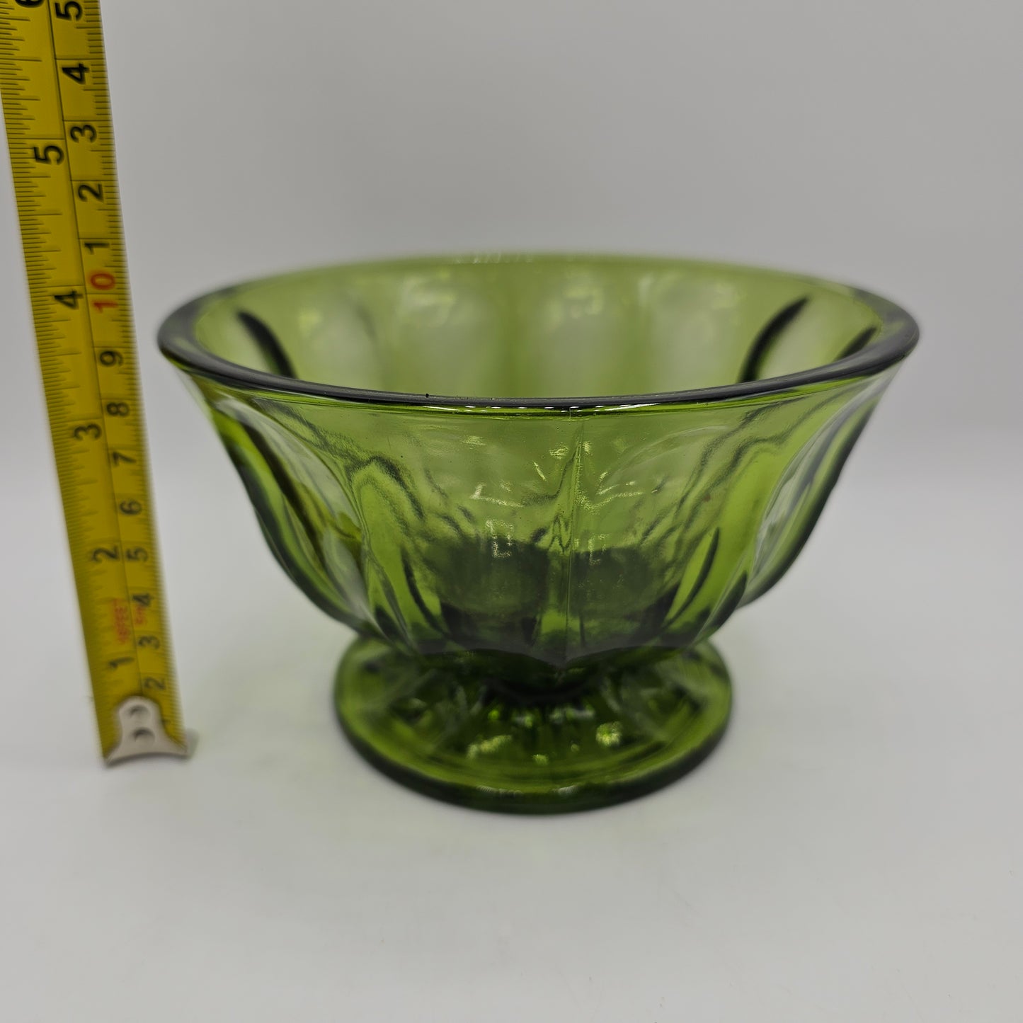 Indiana Glass Green Thumbprint Pedestal Bowl