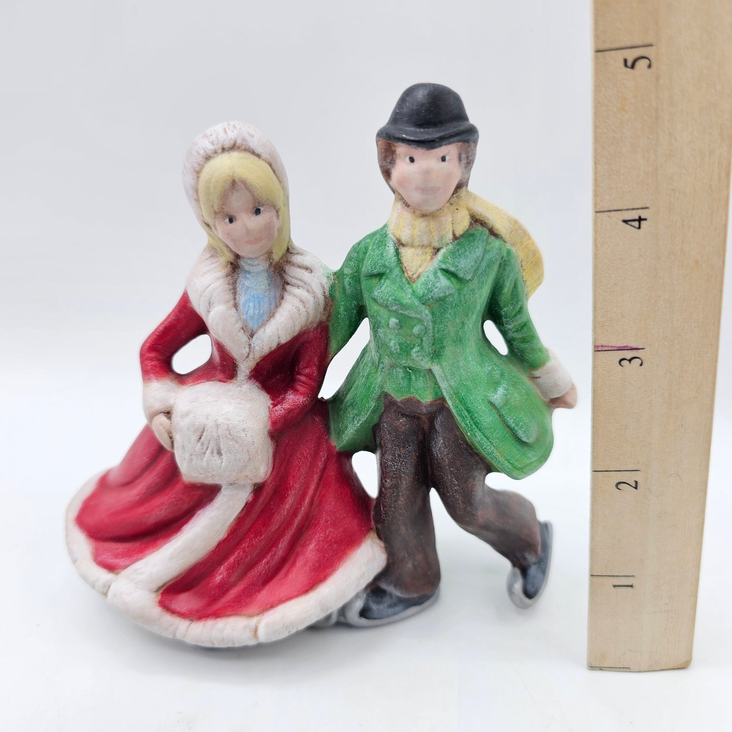 Christmas Couple Ice Skating - Hand Painted Ceramic Mold Figurine