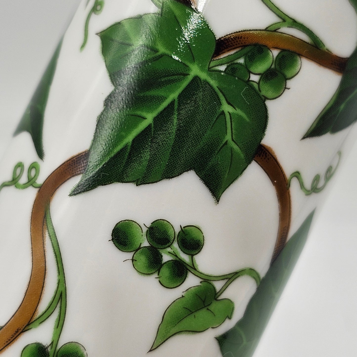 Vintage Japanese Bud Vase with Grape Vine Leaf Design