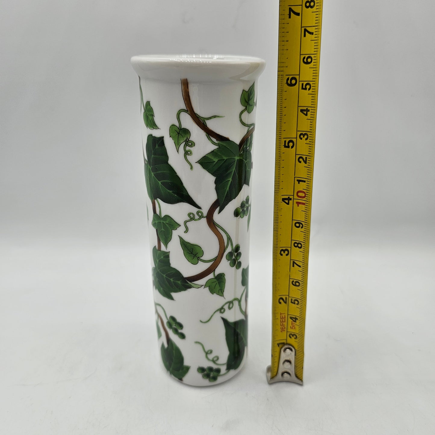Vintage Japanese Bud Vase with Grape Vine Leaf Design