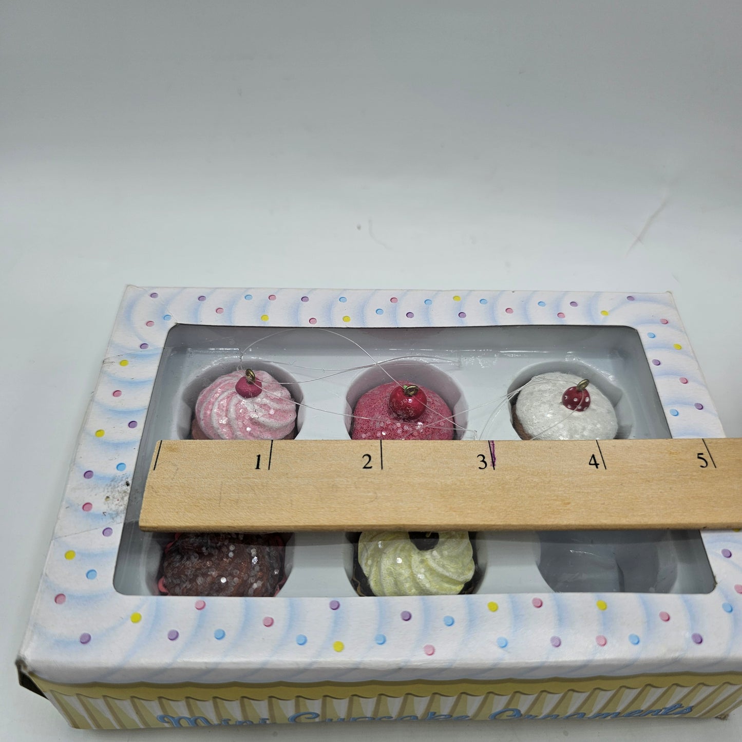 Miniature Frosted Cupcake Christmas Tree Ornaments - Resin - Set of 5