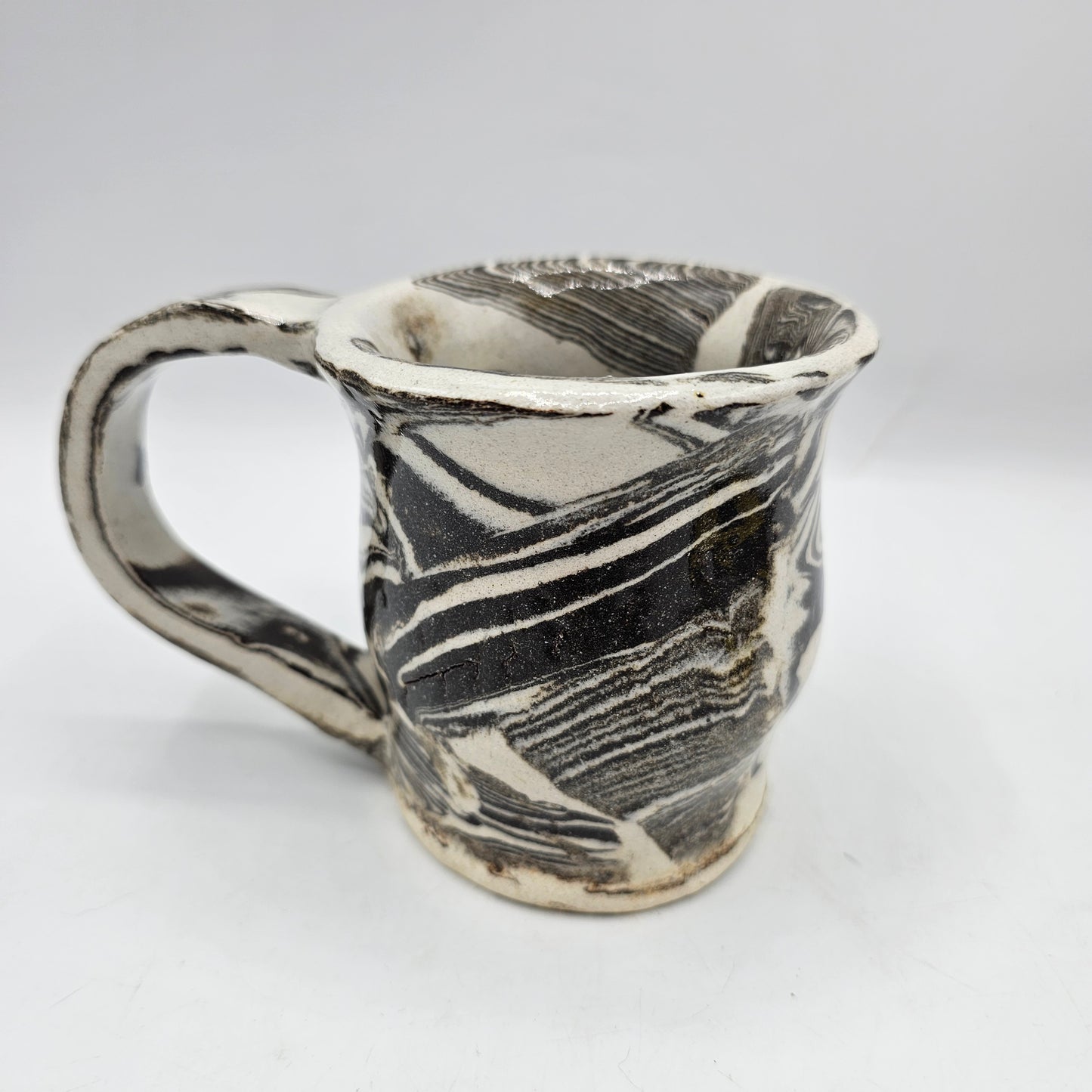 Artisan Pottery White and Brown Swirled Mug
