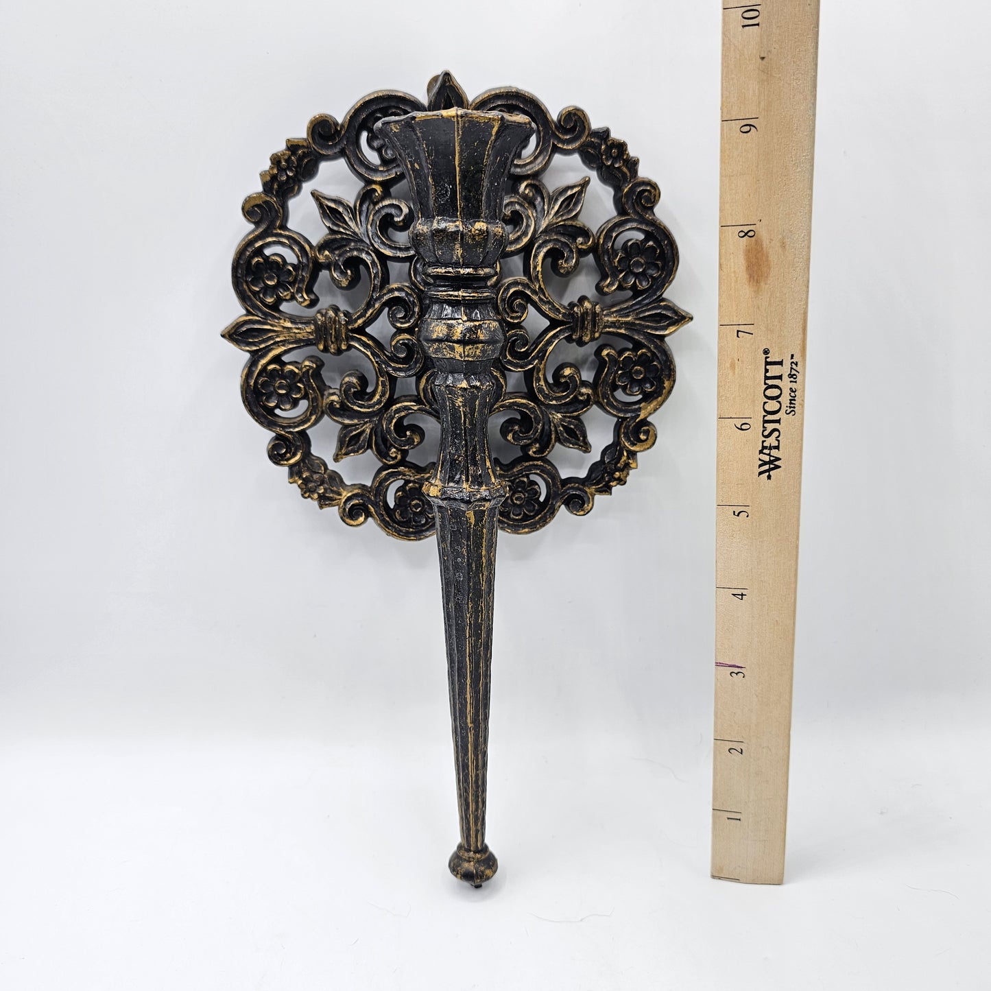 Vintage Homco/Home Interiors Taper Candle Holder Sconce - Burnished Gold Molded Plastic 4148 Made USA