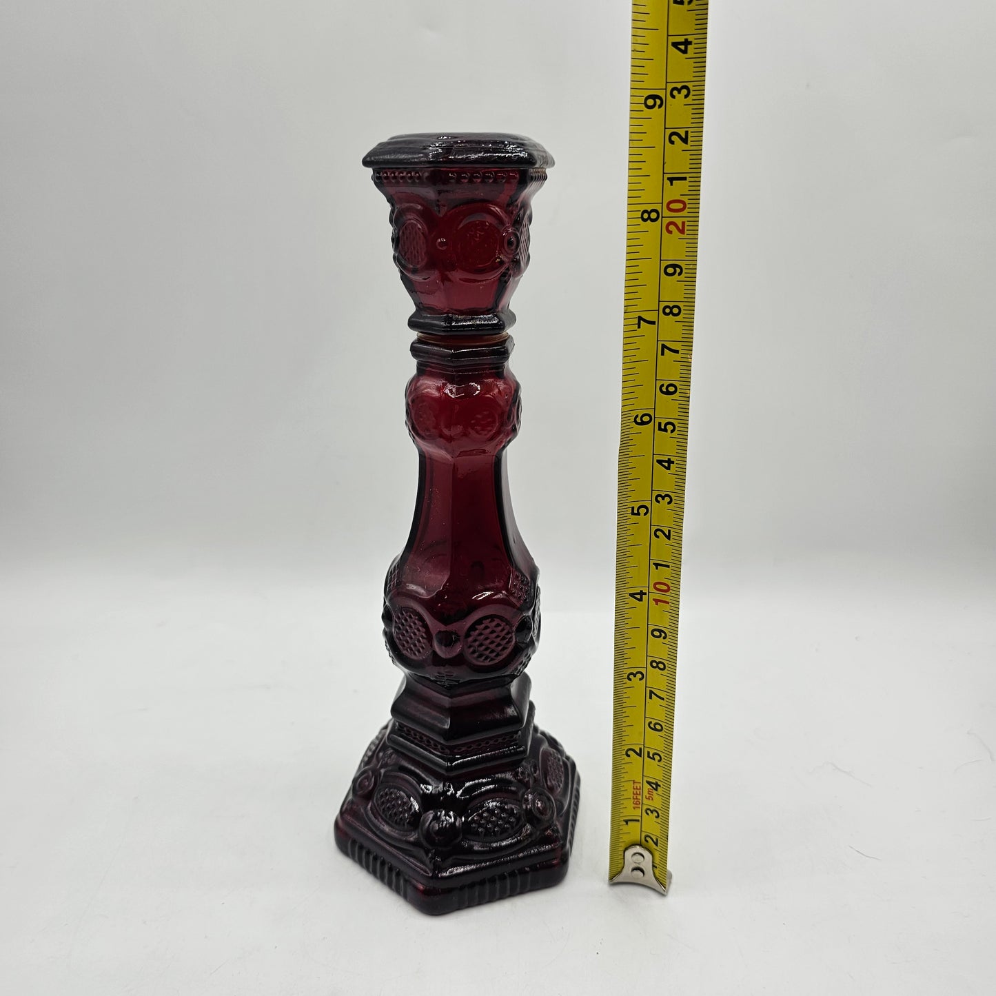 Vintage Avon 1876 Ruby Red Cape Cod Collection Candlestick / Perfume Bottle - 8.5"