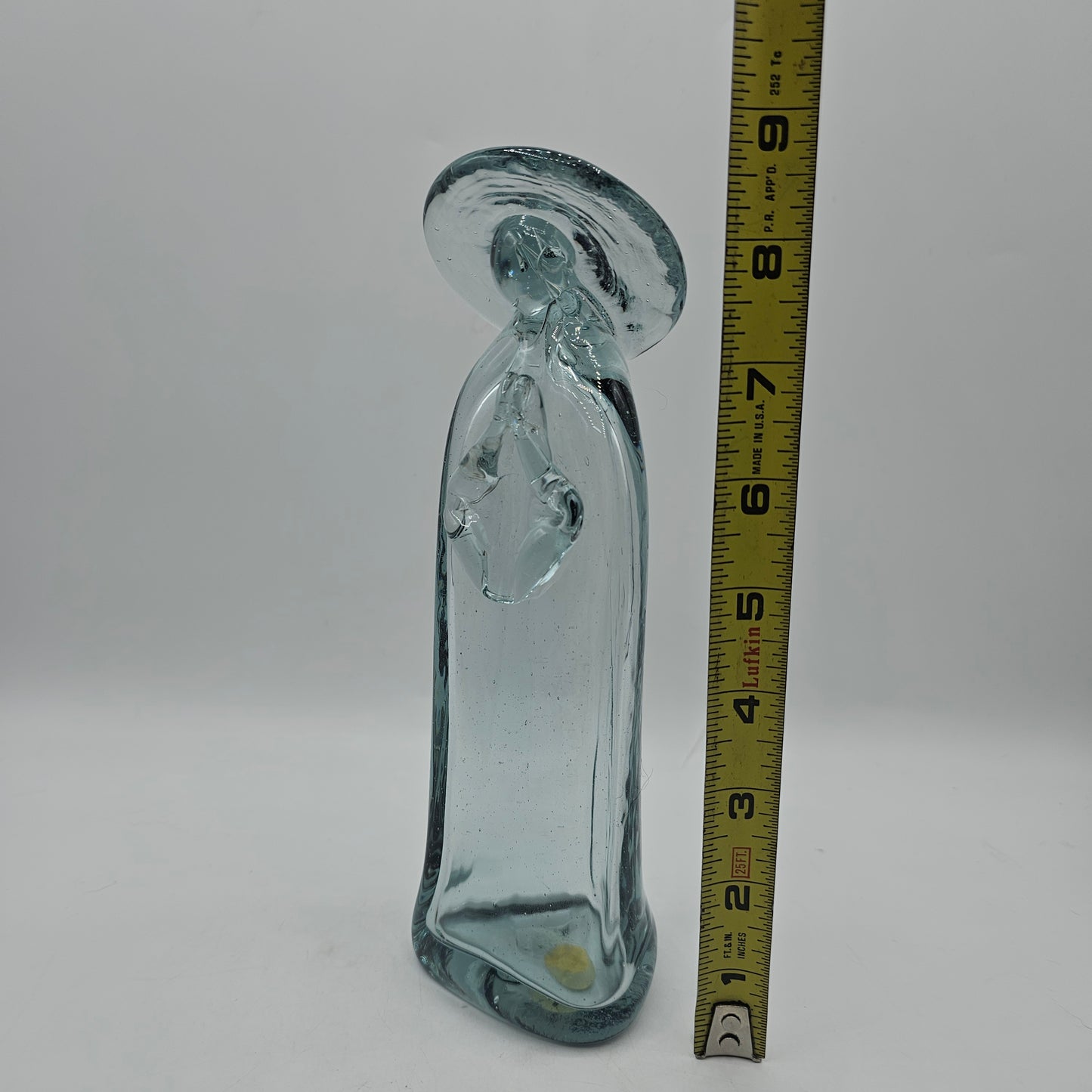 Praying Madonna Hand Blown Blue/Gray Tinted 100% Recycled Glass Sculpture - Made in Guatamala