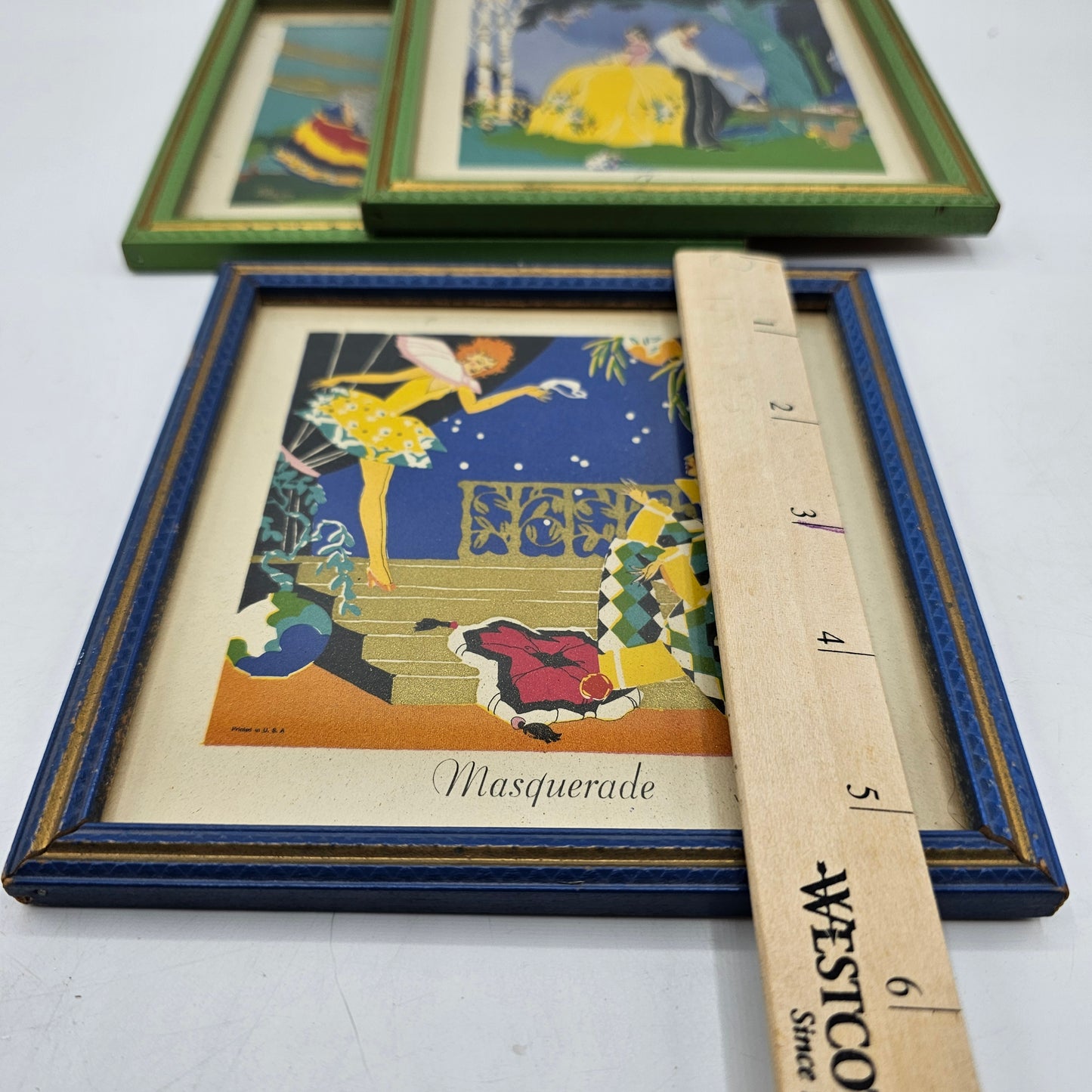 Vintage 1920's Art Deco Square Framed Prints - Set of 3 - Masquerade, Teasing, Senorita