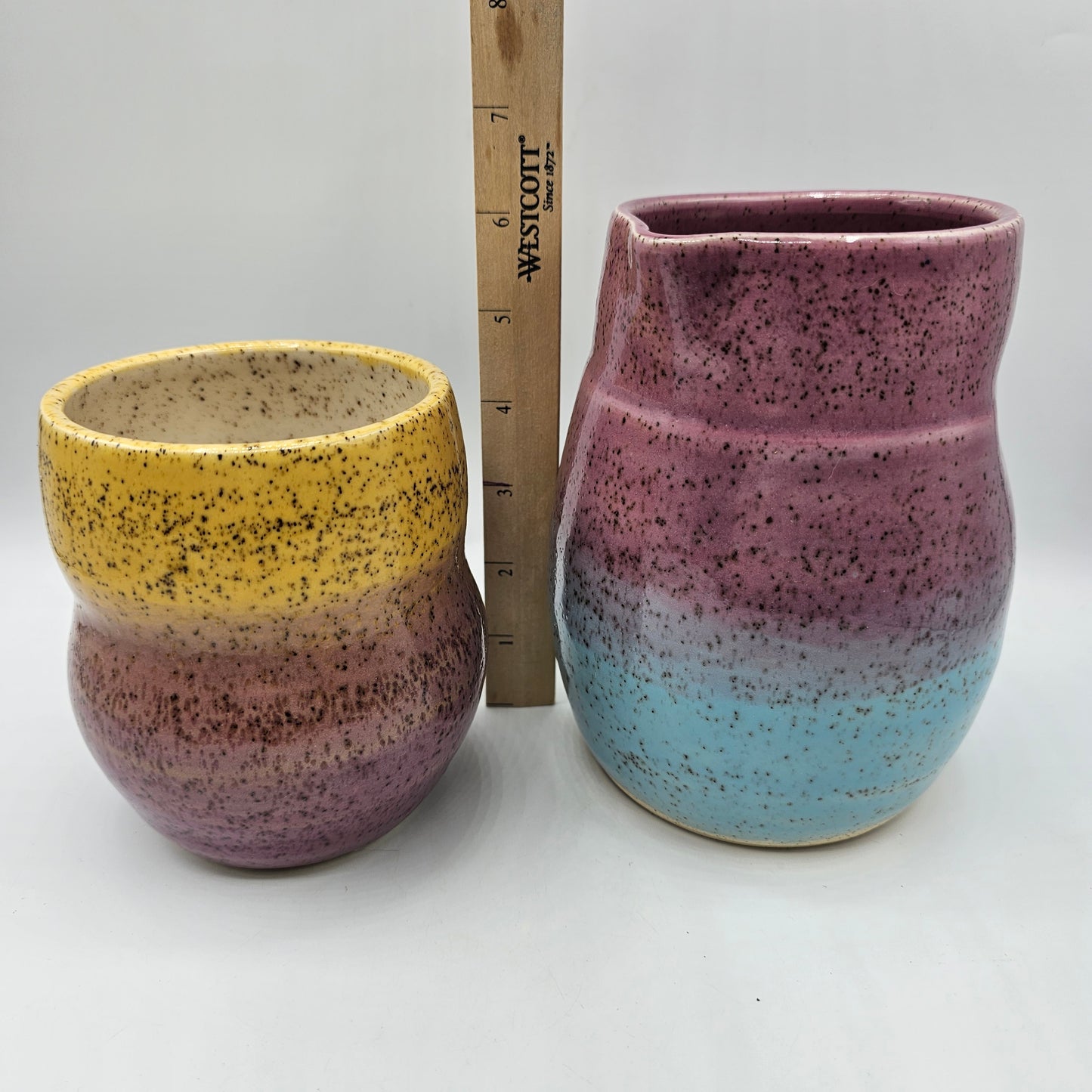 Artisan Made Pastel Colors Painted and Glazed Speckled Pitcher and Cup
