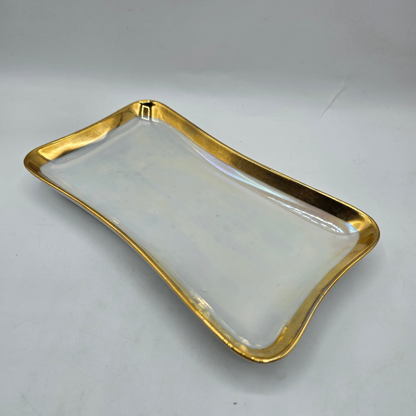 Hand Painted Pearly Iridescent Ceramic Trinket Tray with 22K Gold by Osborne