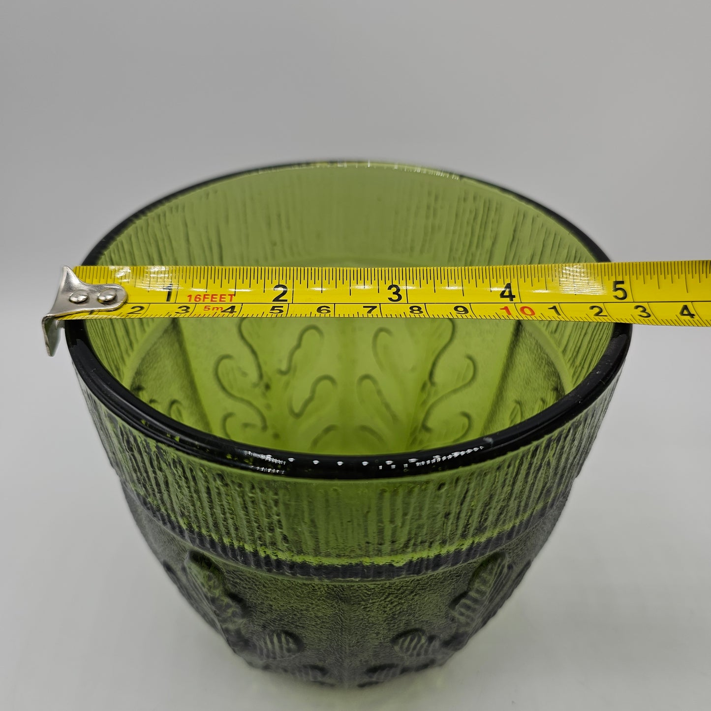 Vintage 1975 FTD Green Glass Planter with Oak Leaf Design
