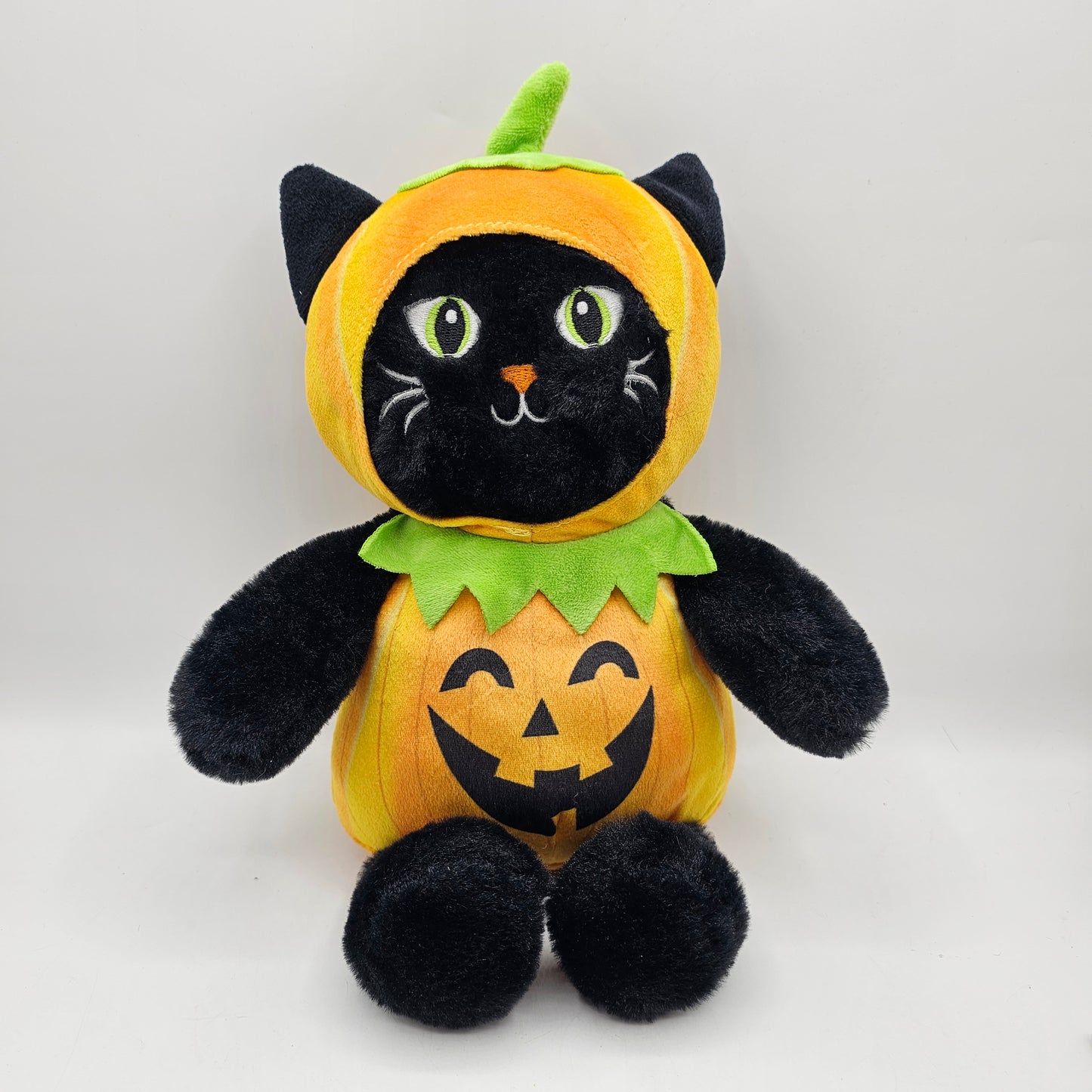 Plush Black Cat in Jack O Lantern Costume