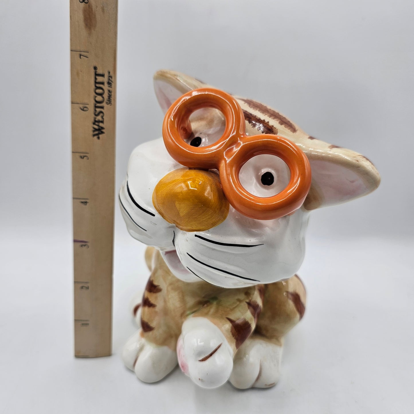 Nerdy Orange Tabby Cat with Glasses Ceramic Piggy / Coin Bank with Stopper