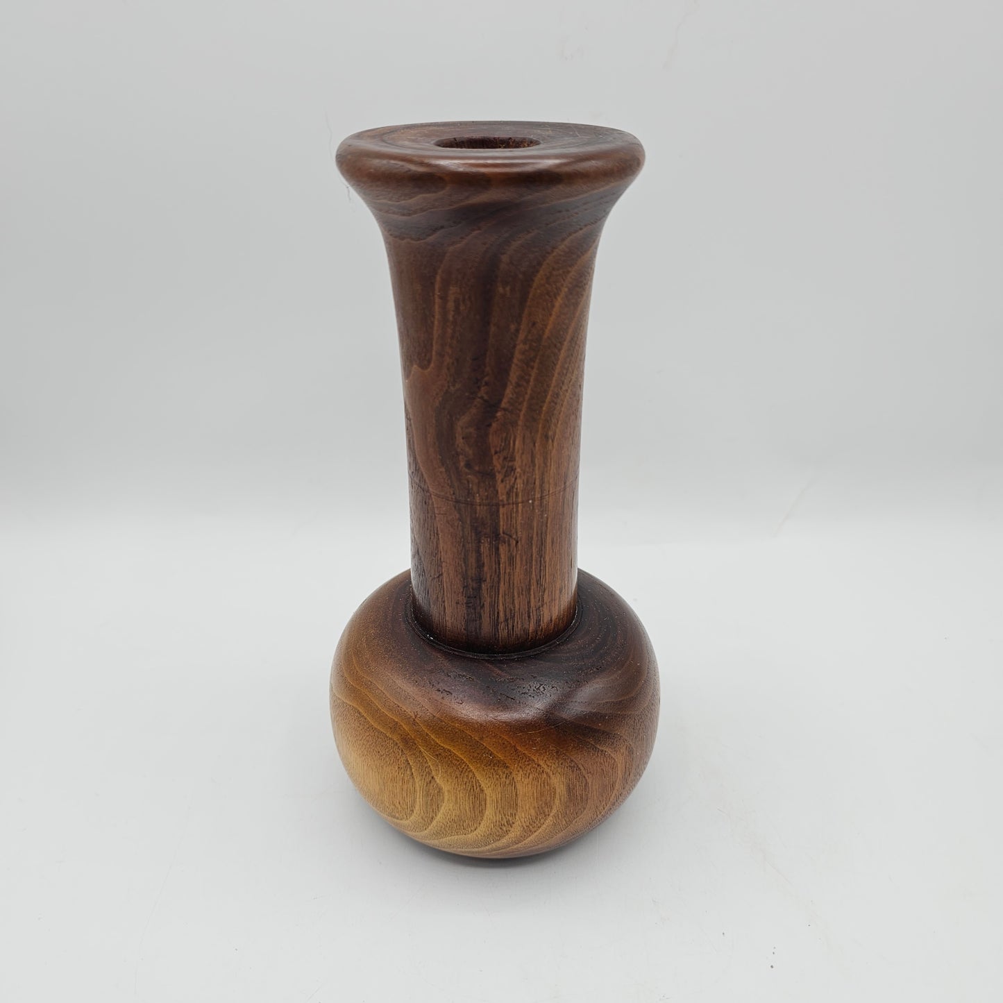 Vintage Turned Wood Taper Candle Holder or Vase Artist Signed