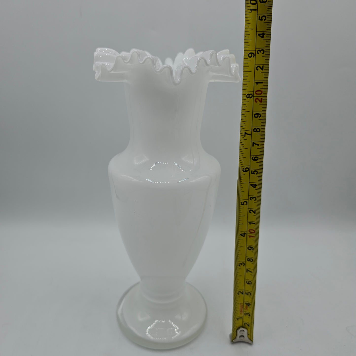 Vintage White Glass Ruffle Vase