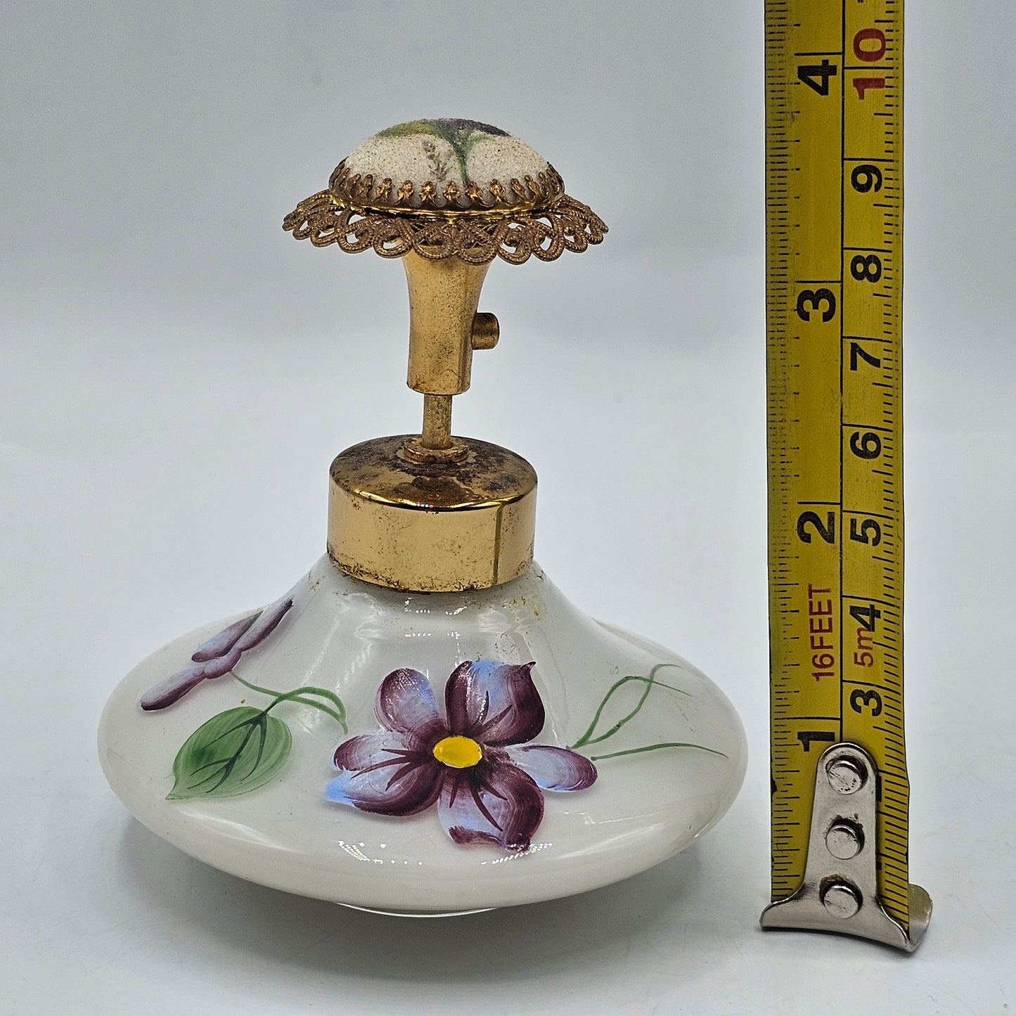Vintage Devilbiss Ceramic Perfume Atomizer with Hand Painted Violet Flowers
