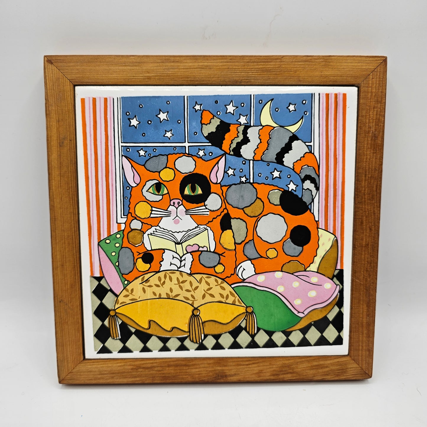 Groovy Cat on Cushions Framed Tile Trivet